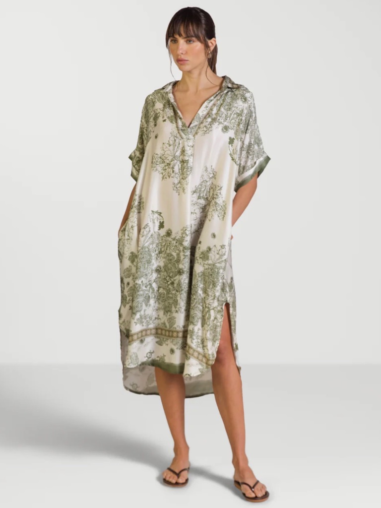 Nwot Jaki London Ottilie Silk Kaftan Dress Khaki S/M
